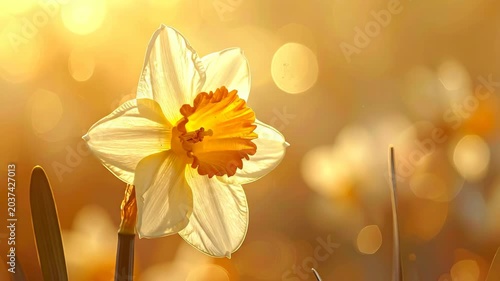 Close-up of a Beautiful Daffodil Flower Blooming in Sunlight.