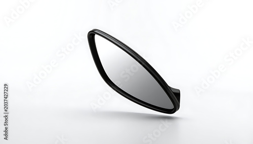 Isolated side view mirror, automotive part, safety reflection, clean modern design on a light gray surface