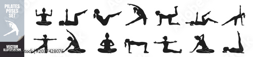 Φωτογραφία Pilates pose silhouettes featuring a variety of exercise movements and stretching positions