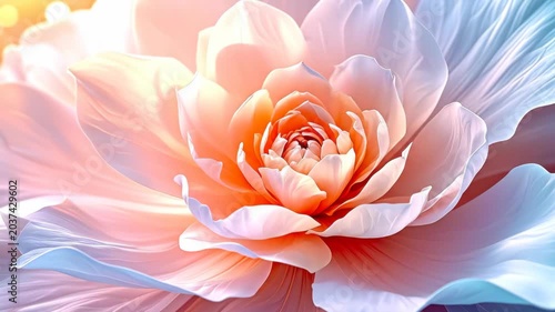 Close-up of a Beautiful Pink and White Flower Blooming in Soft Light.