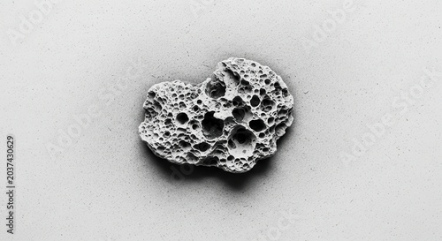 Close-up of a porous, textured rock formation against a neutral background.
