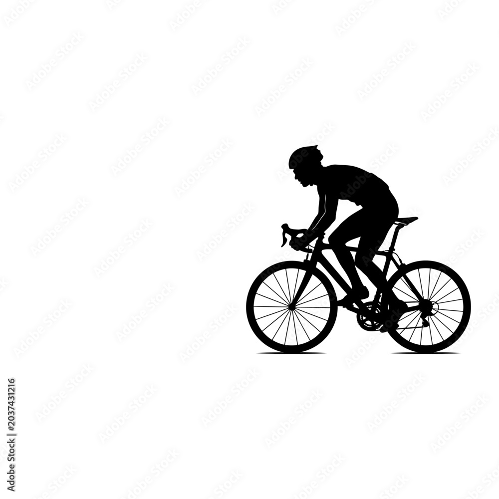Naklejka premium Cyclist riding bicycle silhouette black and white