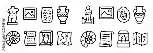 Museum icons with statue vase frame outline