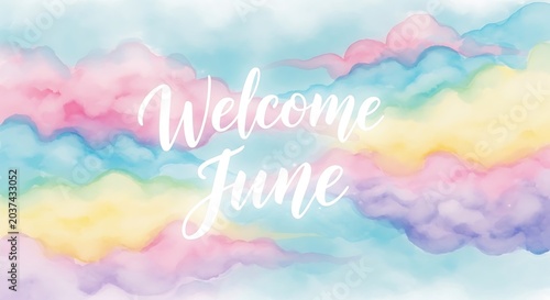 Colorful abstract watercolor welcome text background design.