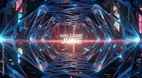 Abstract digital network with glowing welcome text overlay.