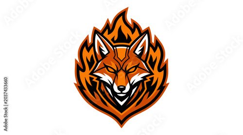 Fiery Fox Mascot Logo with Flames - Aggressive Animal Emblem