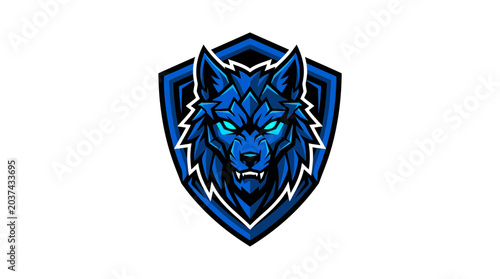 Blue Wolf Head Emblem, Aggressive Animal Logo Design, Gaming Mascot Icon