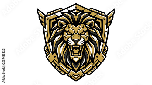 Golden Lion Shield Emblem - Fierce Heraldic Animal Logo