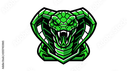 Aggressive Green Cobra Snake Head Mascot Logo, Fierce Reptile Emblem