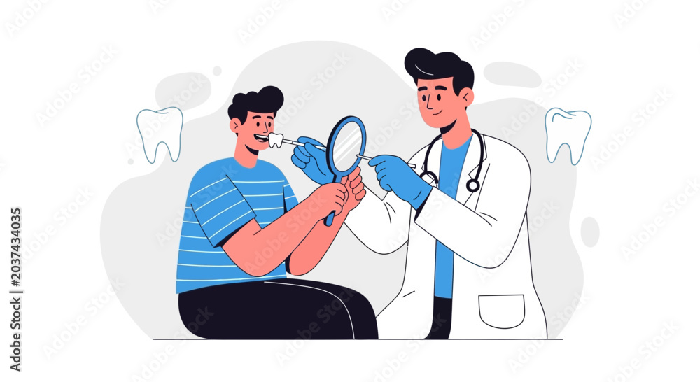 Fototapeta premium Dentist examining patient's teeth with mirror, dental hygiene concept