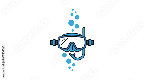 Blue Scuba Diving Mask with Bubbles Icon Vector Illustration