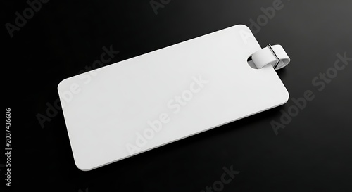 Blank white luggage tag mockup isolated on dark background for travel branding, ID card, school bag label, custom design