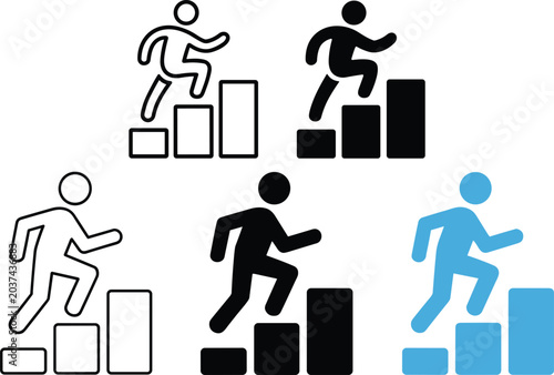 Path Success Drawing Vector Art, Icons, Businessman Climbing Bar Graph Icon