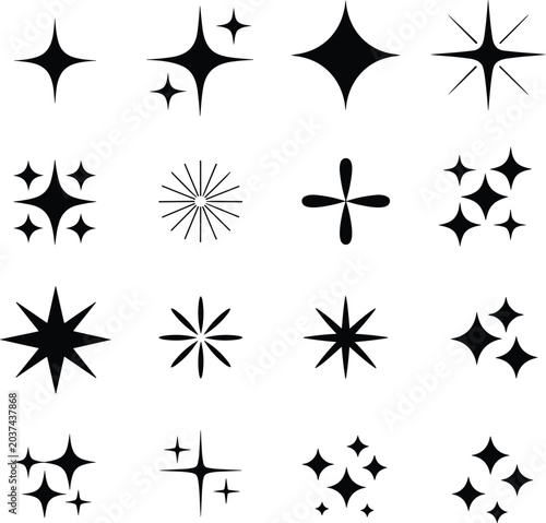 Star Icons. Twinkling Stars. Sparkles, Shining Burst