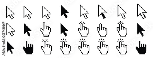 Konstfotografi Click cursor icon set, arrow and hand pointer, computer cursor mouse form