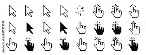 Bild auf Leinwand Click cursor icon set, arrow and hand pointer, computer cursor mouse form
