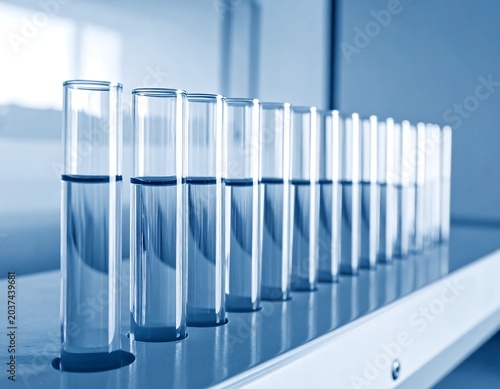 A row of test tubes on a laboratory countertop