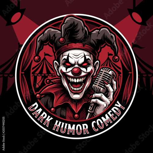 Photos Scary Clown Performing Stand-up Comedy with Microphone