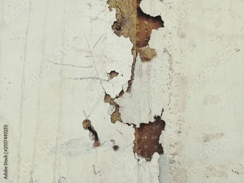 Old White Peeling Paint Texture on Rusty Metal Wall Grunge Background