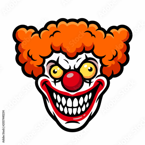 Fotografija Scary Clown Face with Orange Hair and Big Grin - Horror Illustration