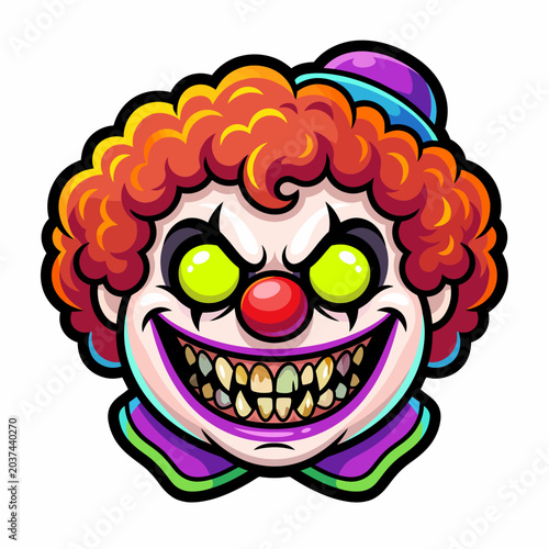 Tableau sur toile Scary Clown Face Illustration with Evil Grin and Glowing Eyes