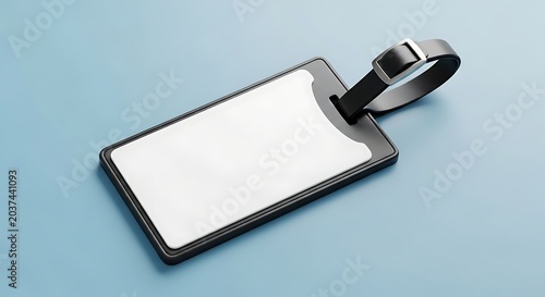 Isolated empty travel luggage tag with black leather strap mockup for personalized branding travel identification and aviation security