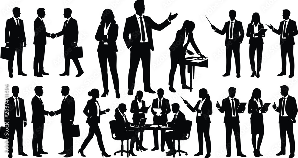 Fototapeta premium Corporate Business Team Activity Silhouette Set