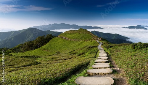 Fairy Tale Landscape And Stepping Stone Path Over A Hill On The Horizon At The Caoling Historic Trail In Taiwan