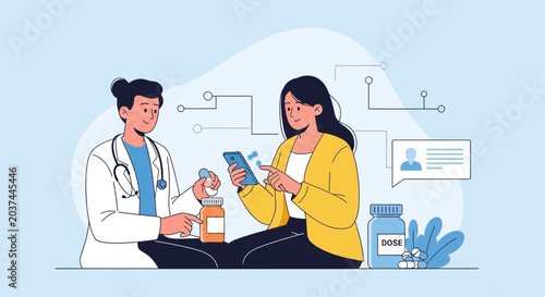 Doctor and Patient Discussing Health & Medication with Digital Interface
