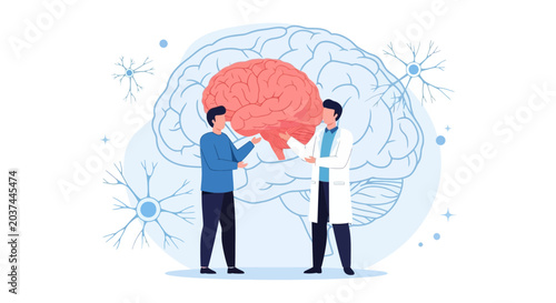 Doctor and patient discussing brain health, conceptual illustration
