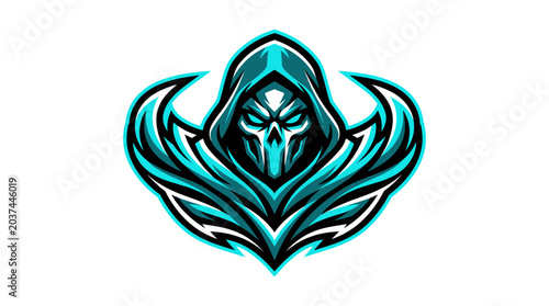 Mysterious Grim Reaper Skull Mascot Logo, Esport Emblem, Gaming Icon, Dark Fantasy