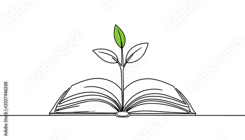 open book with a green sprout growing from its pages, symbolizing knowledge and growth, education, learning, idea