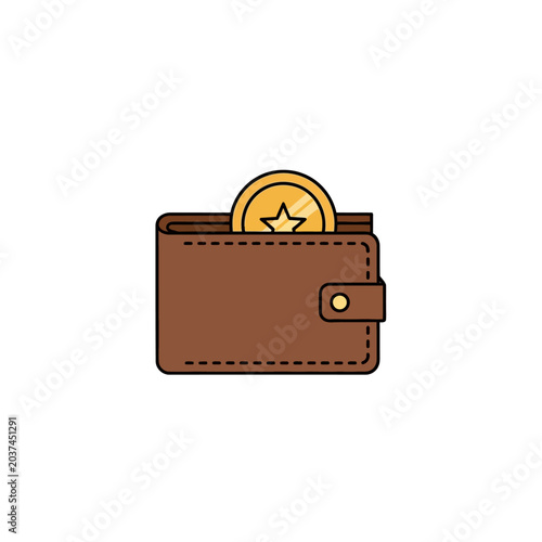 Brown wallet holding a gold coin with star symbol