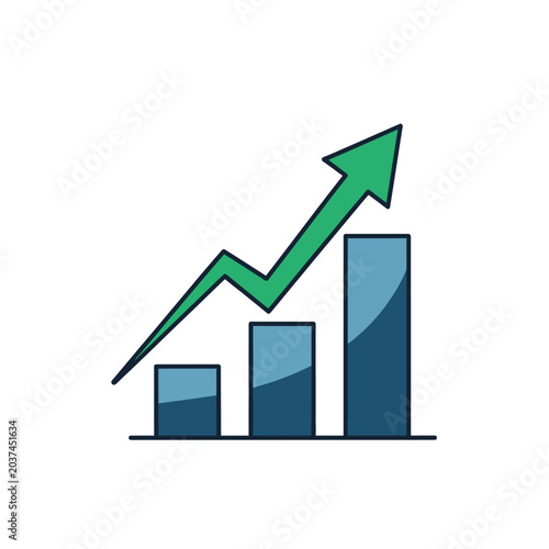 Business growth bar chart with upward green arrow icon