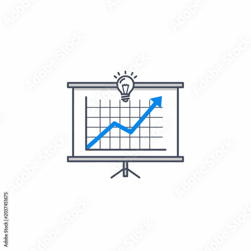 Business growth chart on presentation screen with idea lightbulb