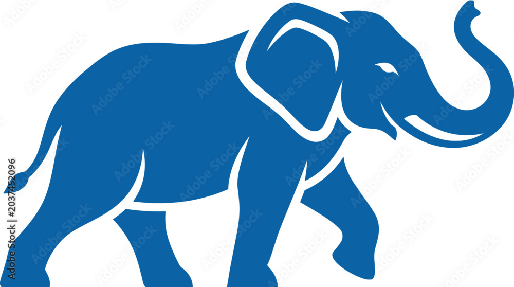 Αυτοκόλλητο Blue elephant walking with trunk raised silhouette graphic