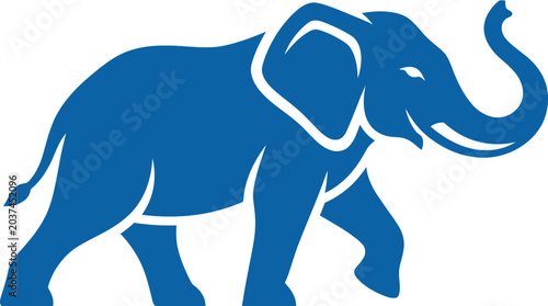 Photography Blue elephant walking with trunk raised silhouette graphic