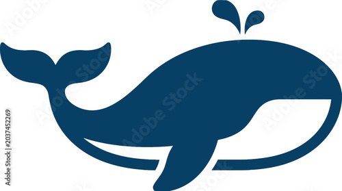 Bild auf Leinwand Dark blue whale silhouette with water spout isolated on white