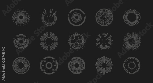 A cohesive set of 8 vintage style abstract geometric line art symbols and modern icons for diverse design projects