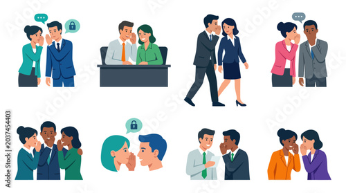 Tableau sur toile Multiethnic business colleagues sharing secrets and gossiping in office settings
