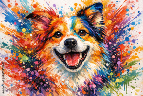 Stylish illustration of a happy corgi dog in vibrant colors. Perfect for pet lovers and home decoration.