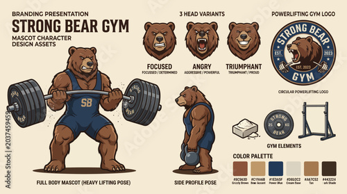 Konstfotografi Strong Bear Gym Character Lifting Weights.