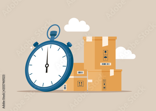 Tableau sur toile Cardboard boxes for parcels with stopwatch
