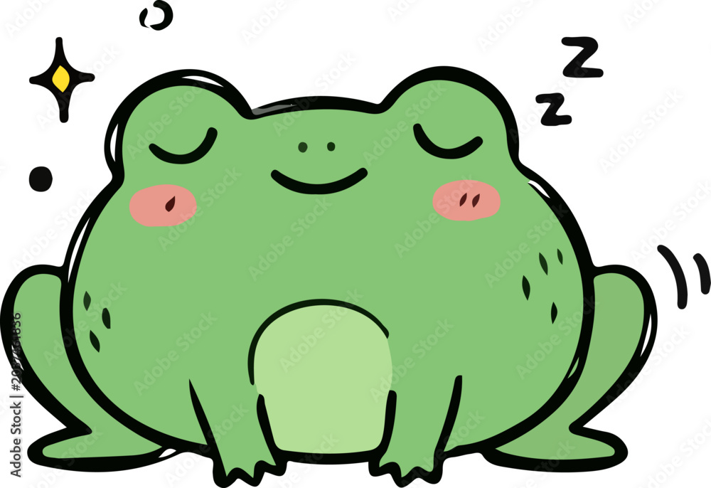 Obraz premium Cute Sleeping Frog Character Hand Drawn Doodle Illustration