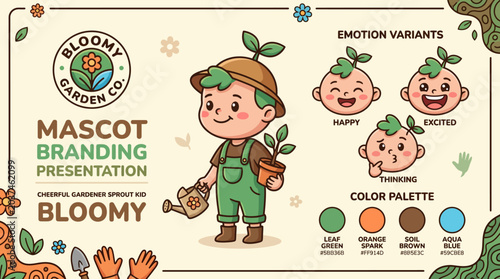 Fényképezés Cartoon Mascot Branding Presentation for Bloomy.