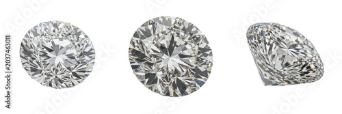 Set of three brilliant-cut diamond gemstone icons, luxury sparkling crystals and high-quality faceted jewels isolated on transparent background, professional jewelry design elements and gems assets