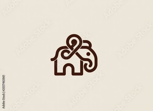 Stylized brown elephant silhouette with intricate, looping decorative element