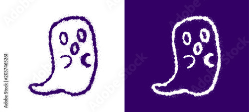 Fotografie Ghost creep doodle graphic displaying spooky floating phantom halloween ghoul character on black background for alternative youth culture streetwear clothing brand apparel merchandise clip art