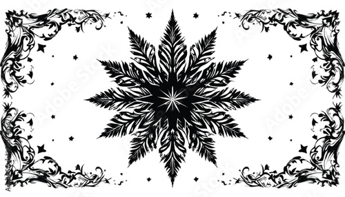Floral pattern mandala features intricate botanical details and ornate corner flourishes that create a balanced aesthetic design suitable for elegant stationery or decorative wallpaper backgrounds.