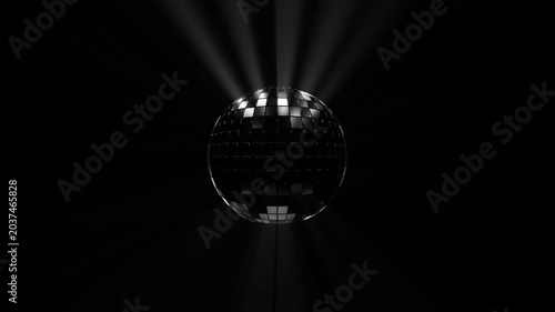 Disco ball rotating with silver white light rays transparent background alpha channel elegant monochrome nightlife music event seamless loop overlay 16:9